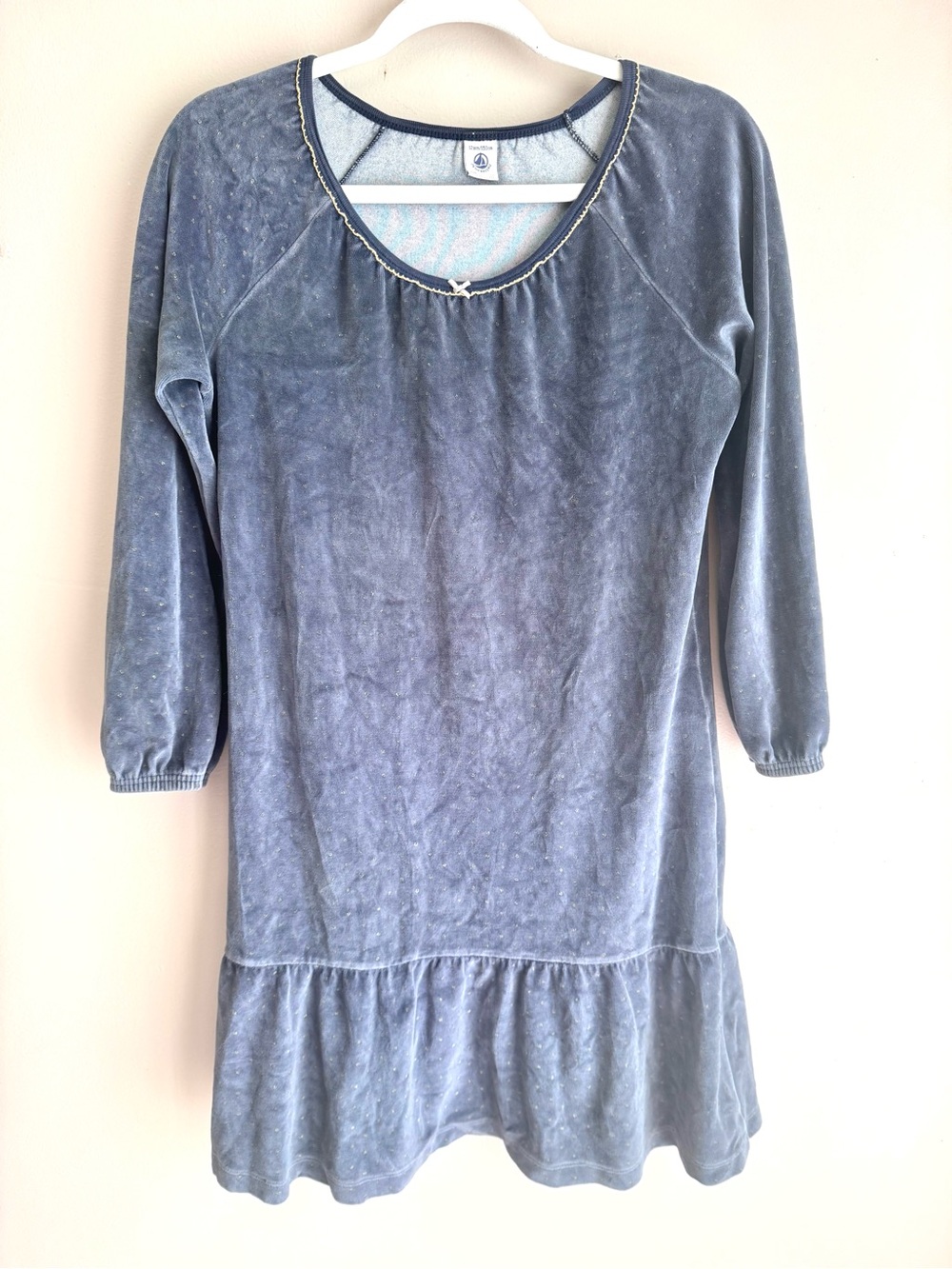 Petit Bateau Girl Blue Velvet Dress Nightgown Sleep Wear Velour Size 12